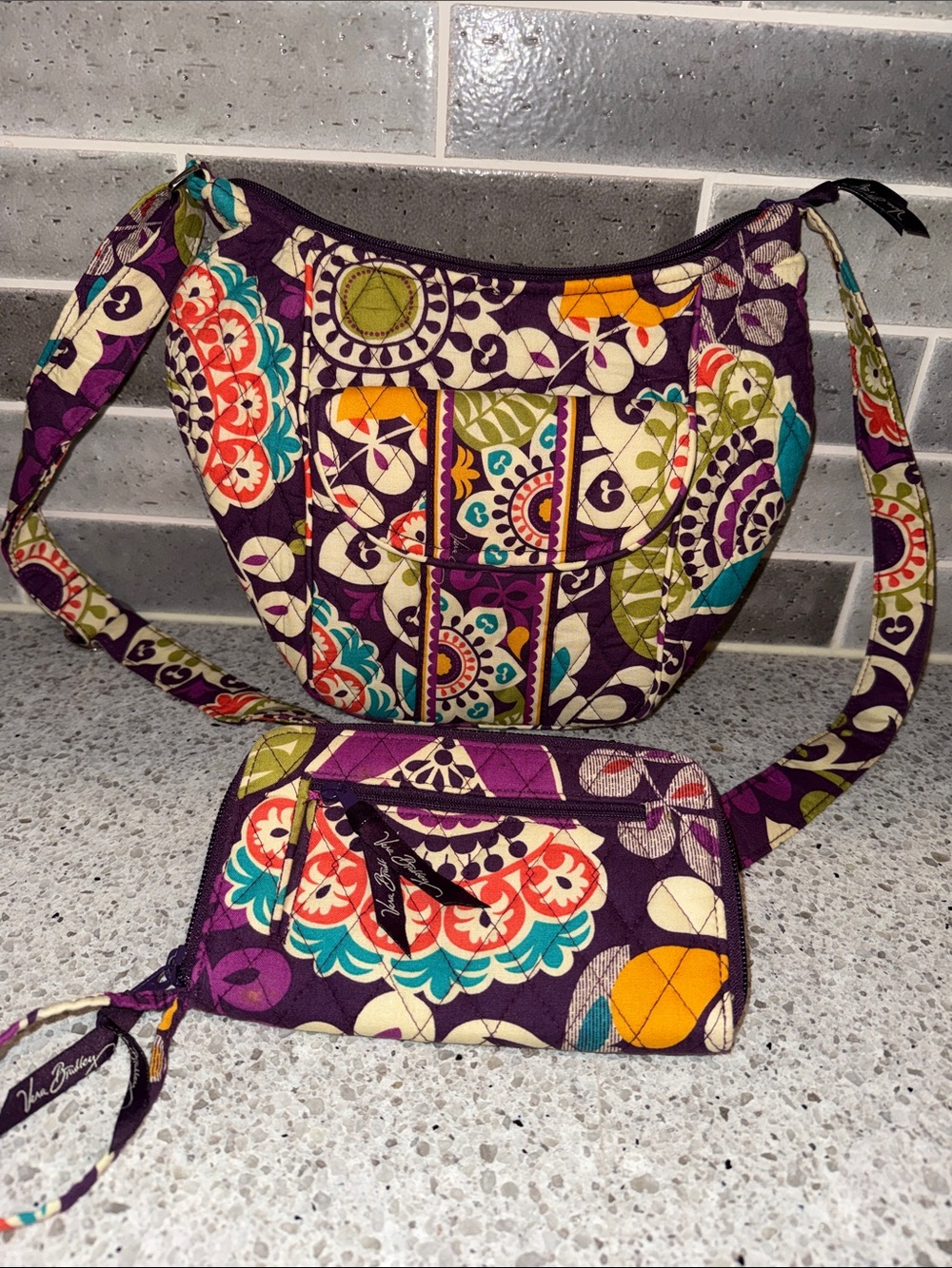 Vera Bradley Claire Crossbody and Zip Around Wristlet in Plum Crazy. Like New